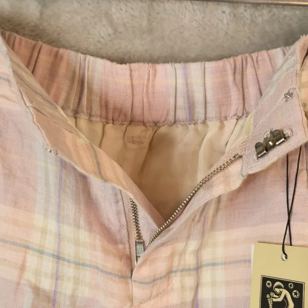 Baird McNutt Plaid Irish Linen Skirt Size 6/8? Pink Short NWT Preppy Old Money